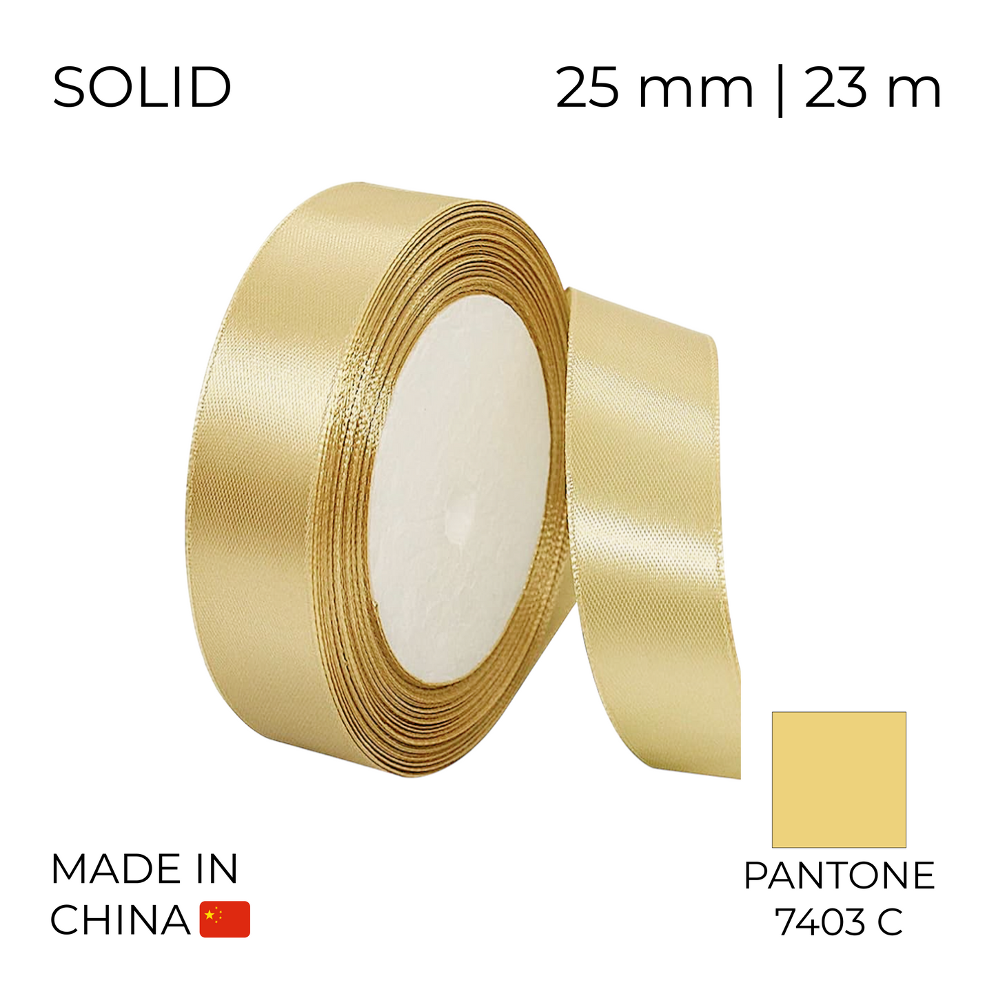 Satin Ribbon 25 mm 002 White Gold 23 m (1 pc)
