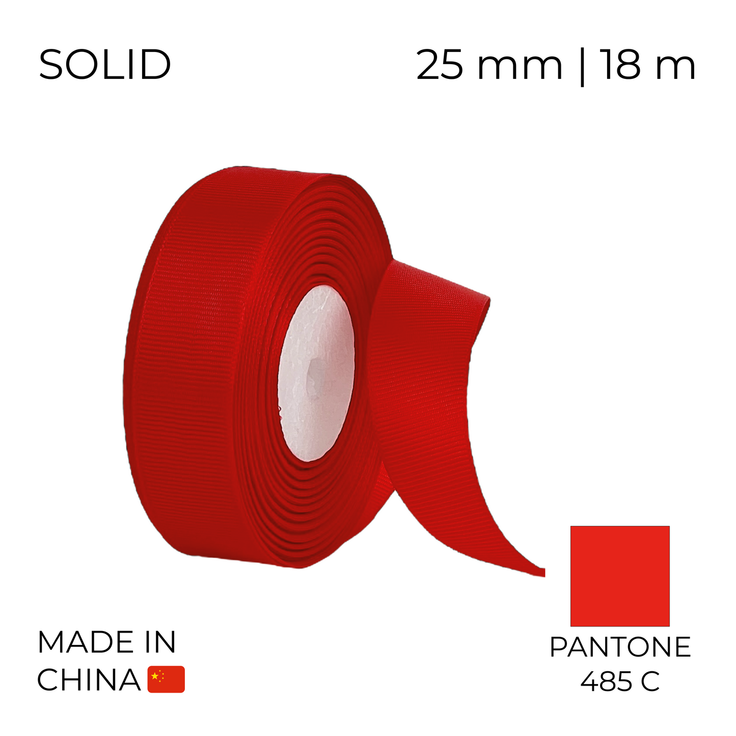 Grosgrain Ribbon 25 mm 010 Red 18 m (1 pc)