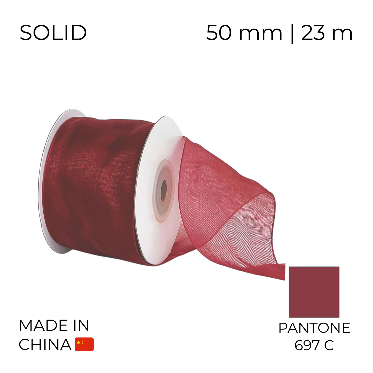Organza Ribbon 50 mm 05 Burgundy 23 m (1 pc)