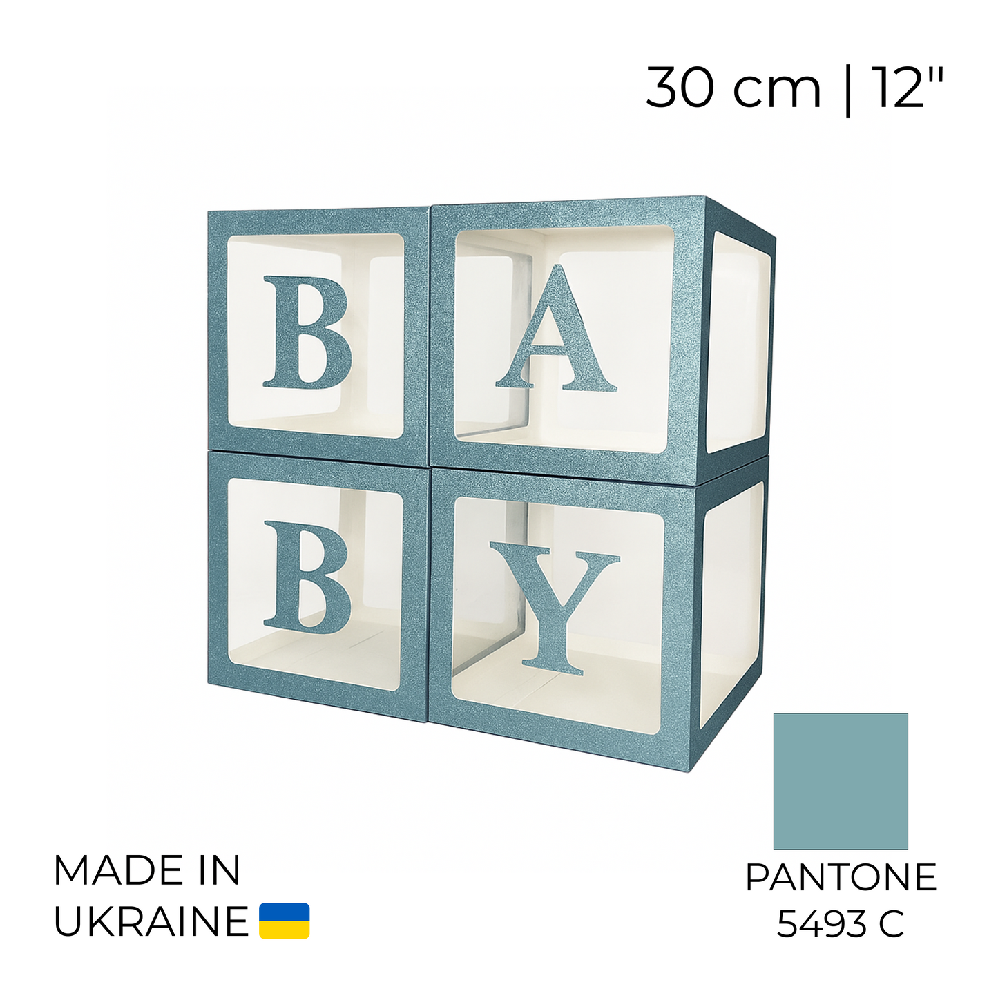 Balloon Box Set 30 cm | 12" - "BABY" Blue with Glitter (1 pc)
