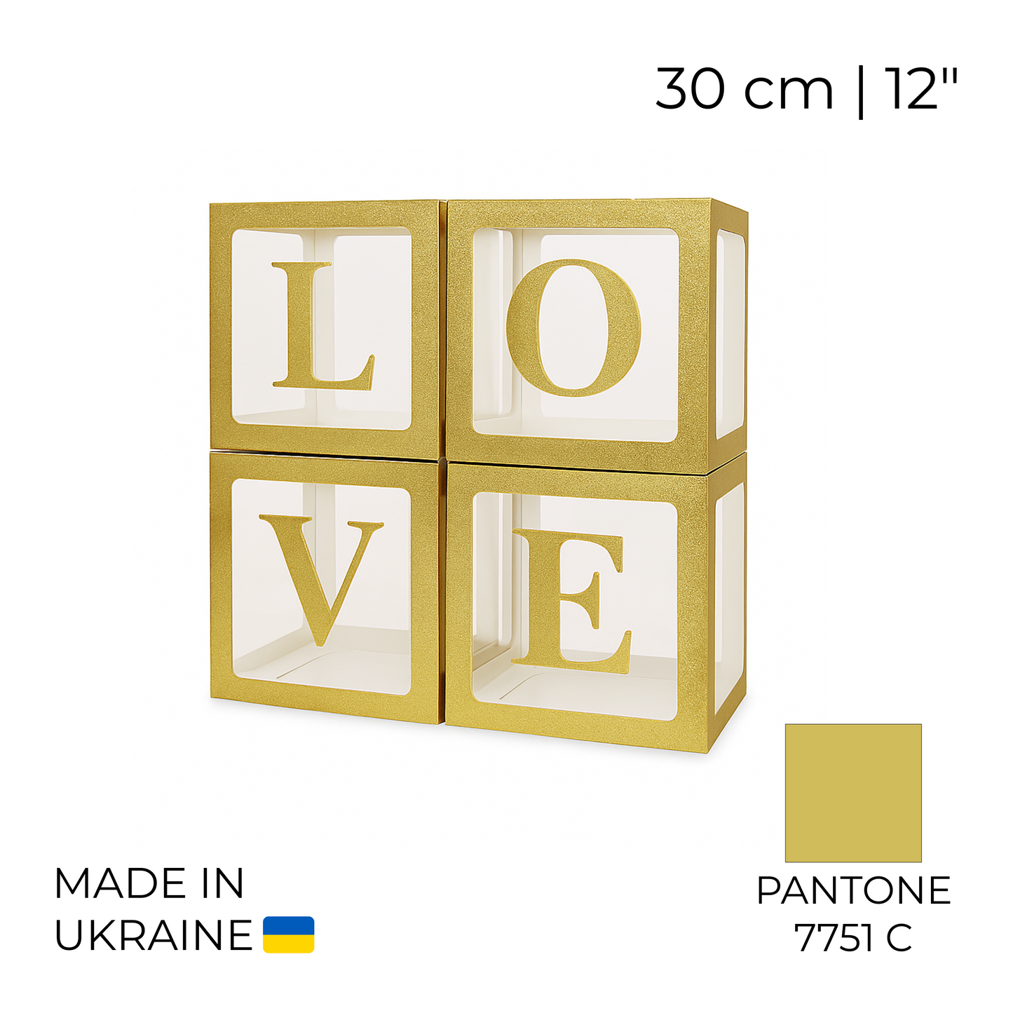 Balloon Box Set 30 cm | 12" - "LOVE" Gold with Glitter (1 pc)