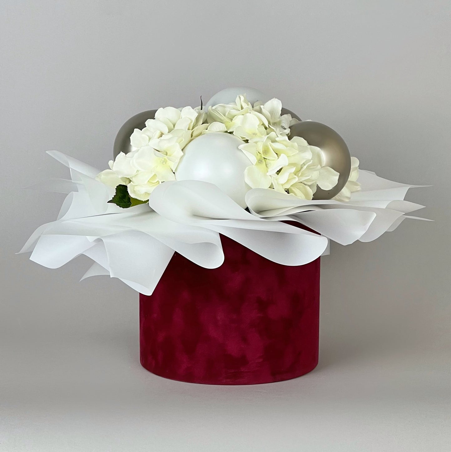 Velvet Round Flower Box 8" x 7" | 20 × 18 cm Burgundy (1 pc)