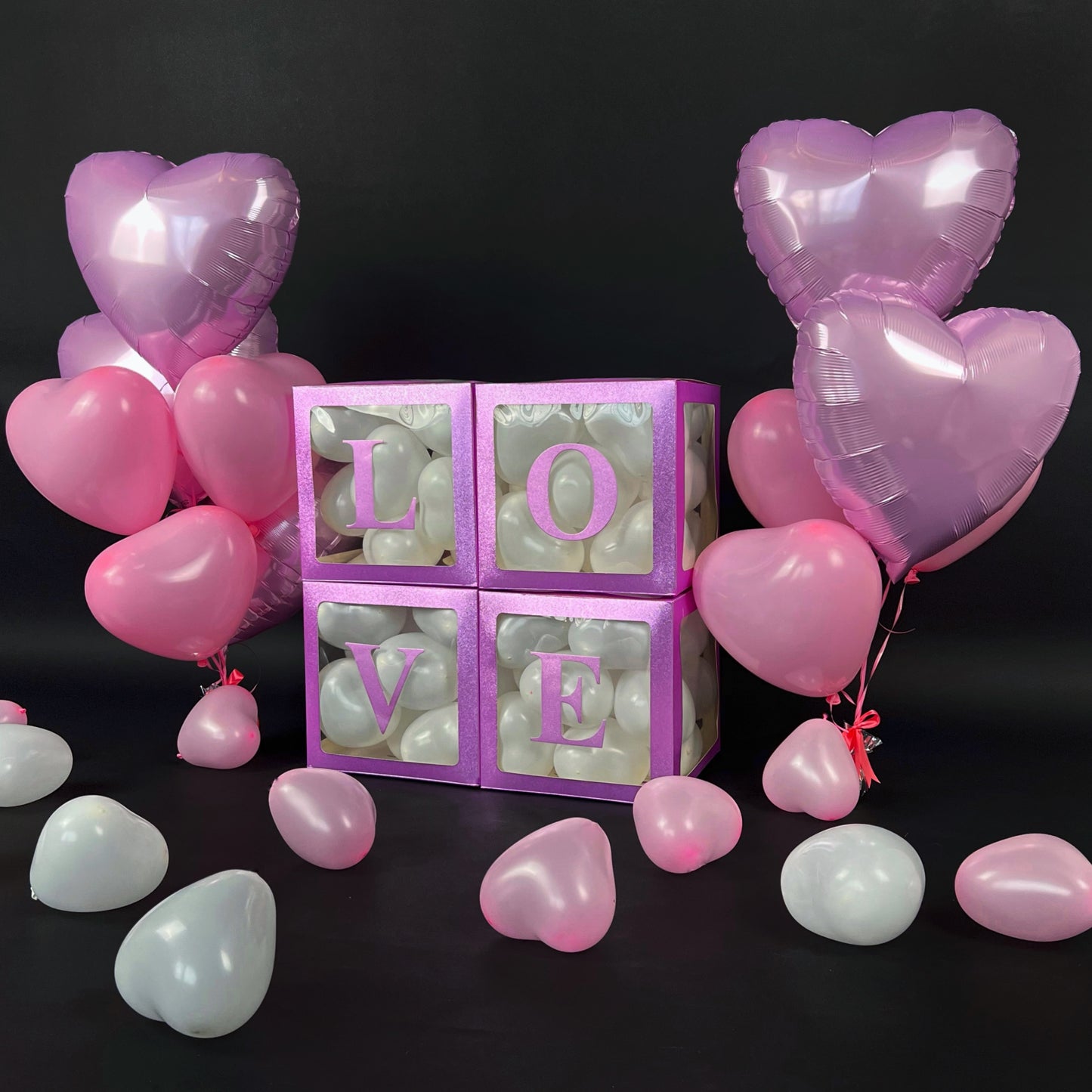 Balloon Box Set 30 cm | 12" - "LOVE" Lilac with Glitter (1 pc)