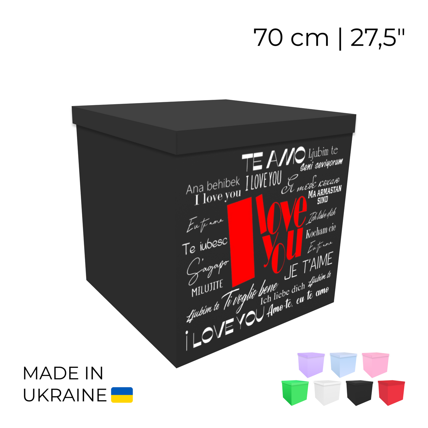 Printed Balloon Box 70 cm | 28" - "I Love You"