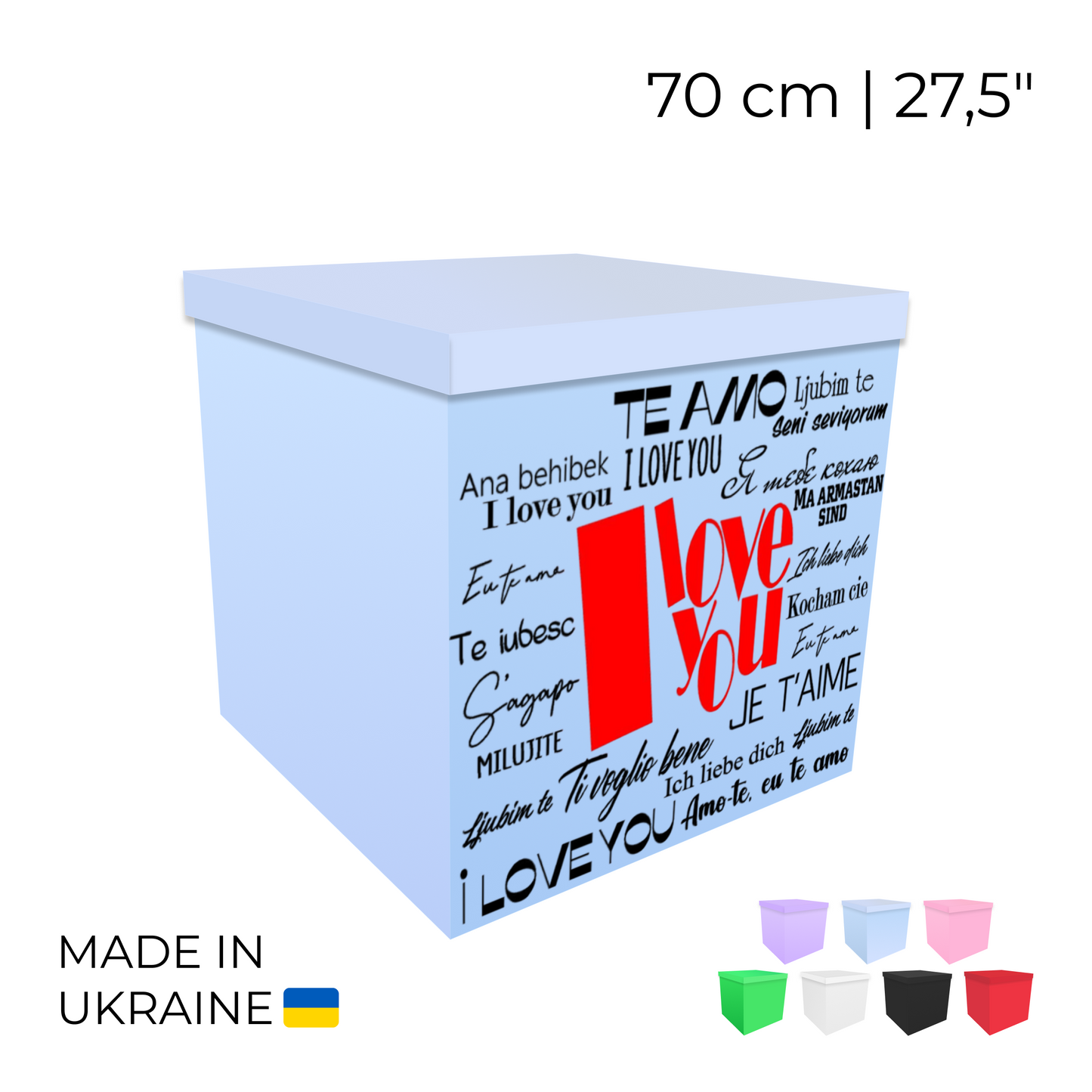Printed Balloon Box 70 cm | 28" - "I Love You"