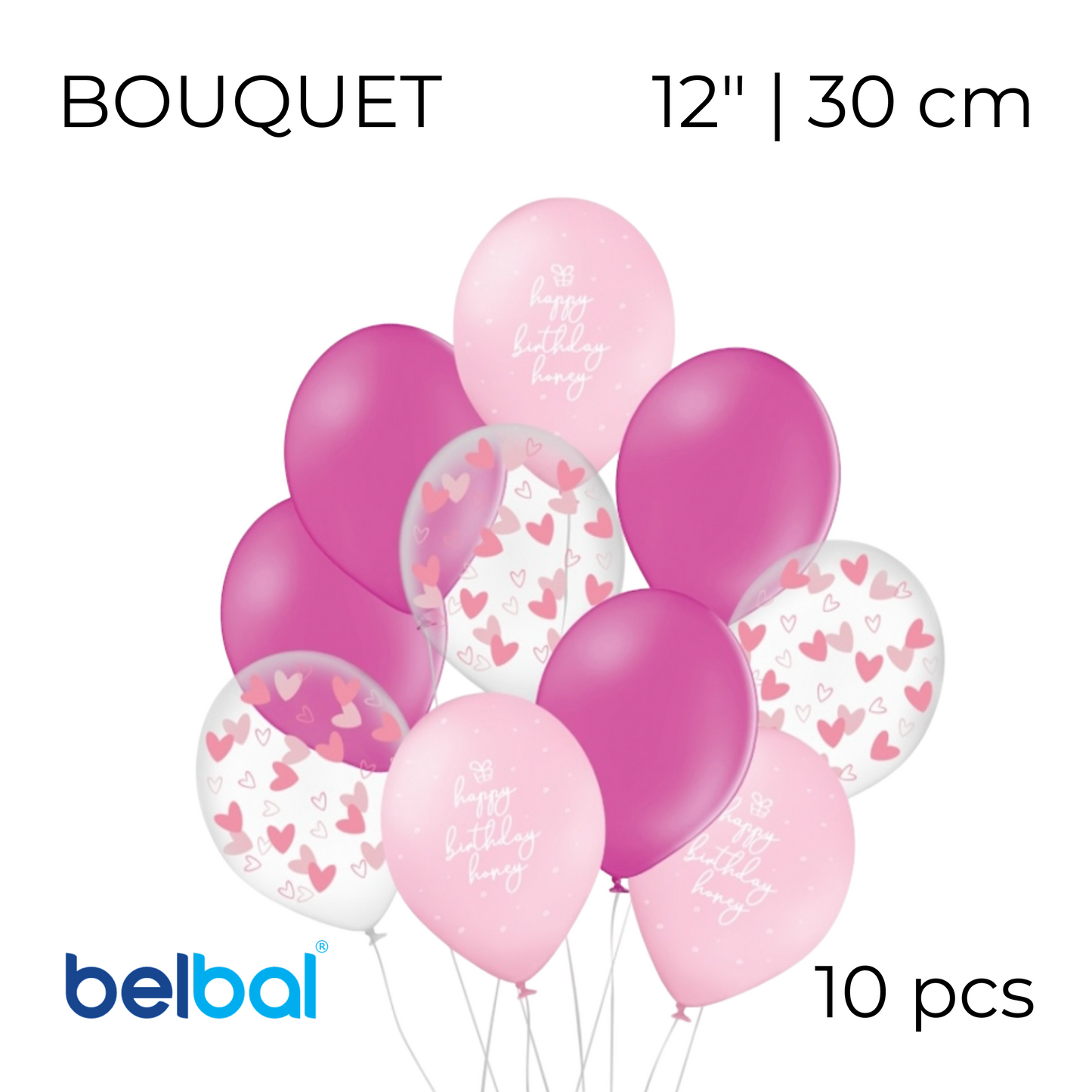 Belbal 12” | “Happy birthday Honey” – 10 Balloon Bouquet (10 pcs)