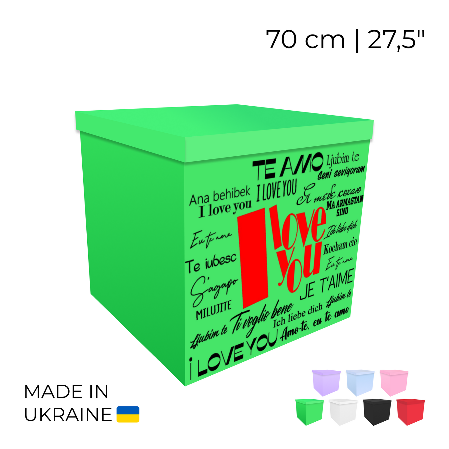 Printed Balloon Box 70 cm | 28" - "I Love You"