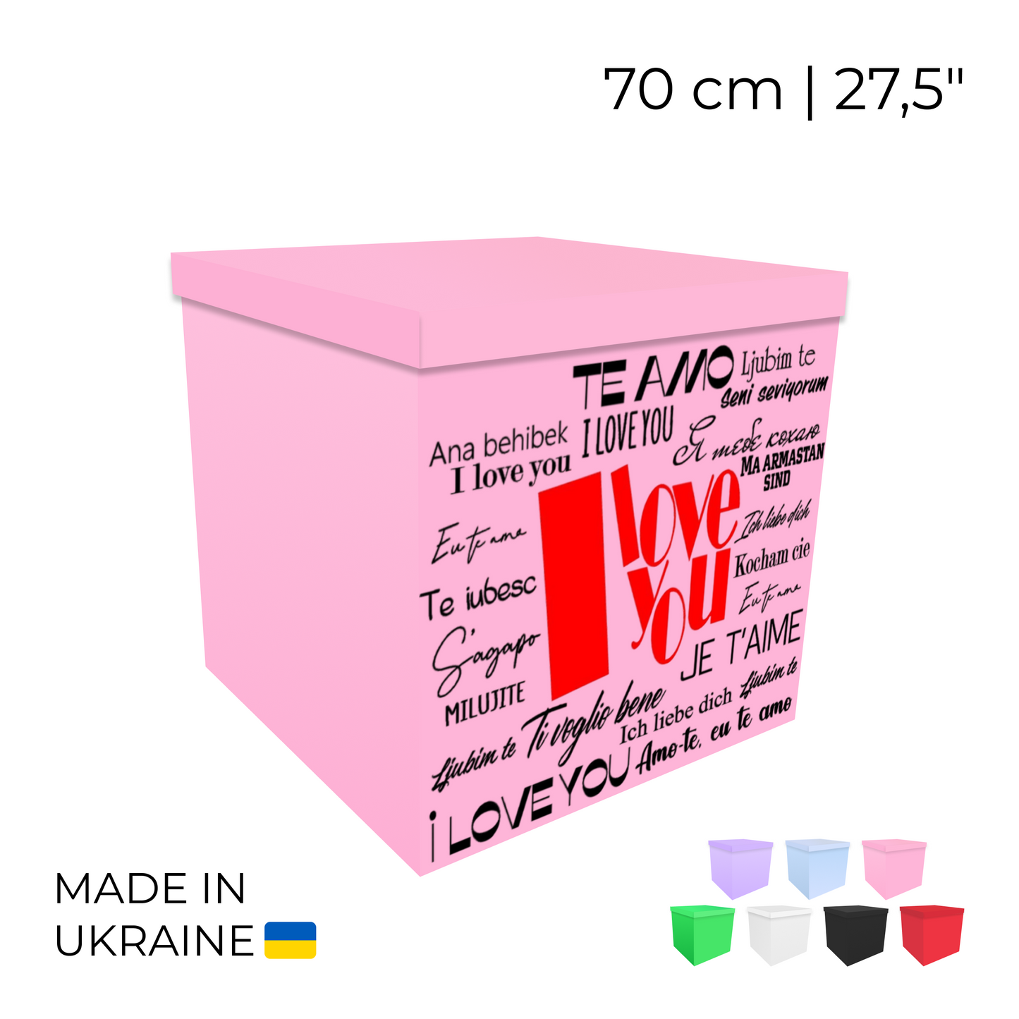 Printed Balloon Box 70 cm | 28" - "I Love You"