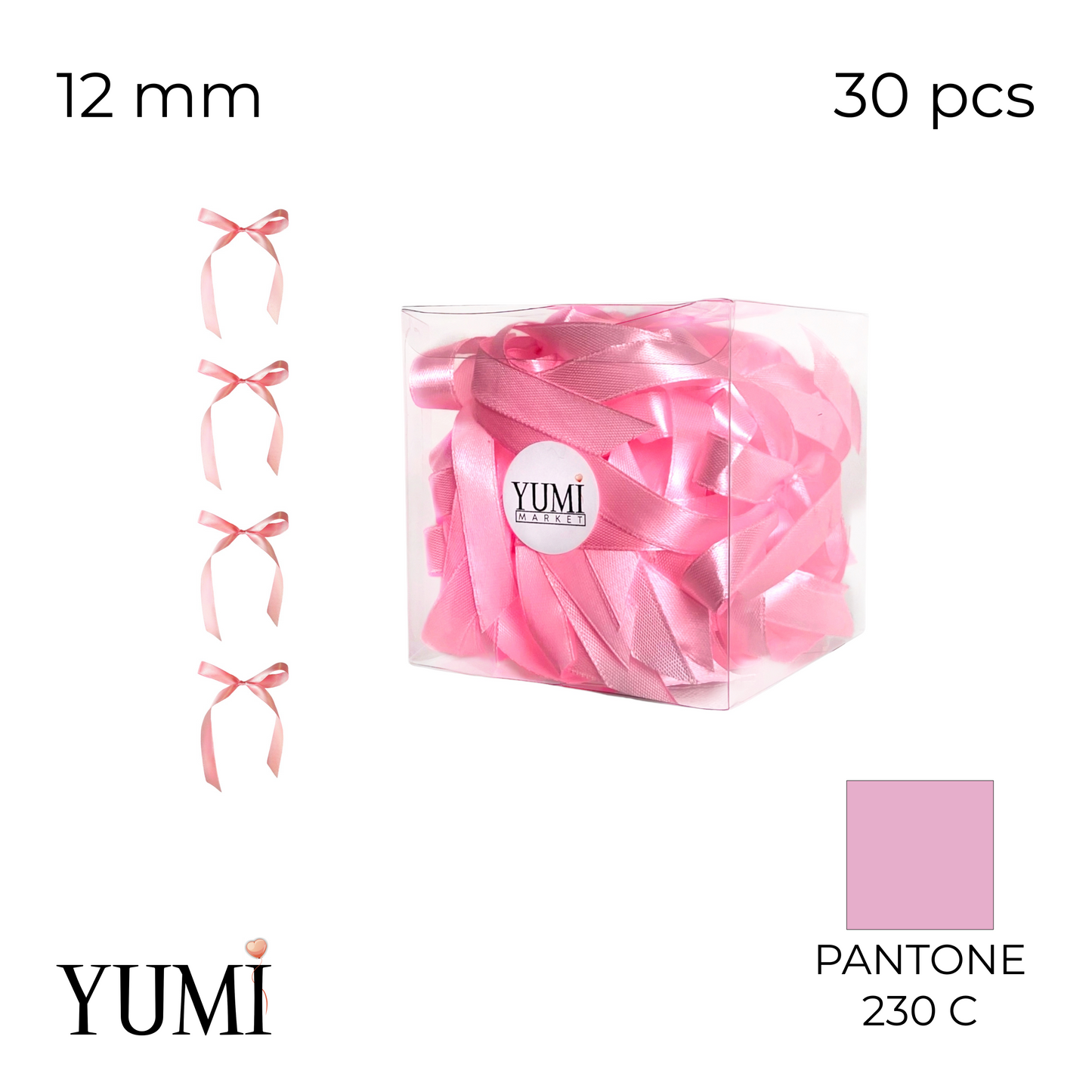 Satin Bow Set 004 Pink | 12 mm (30 pcs)