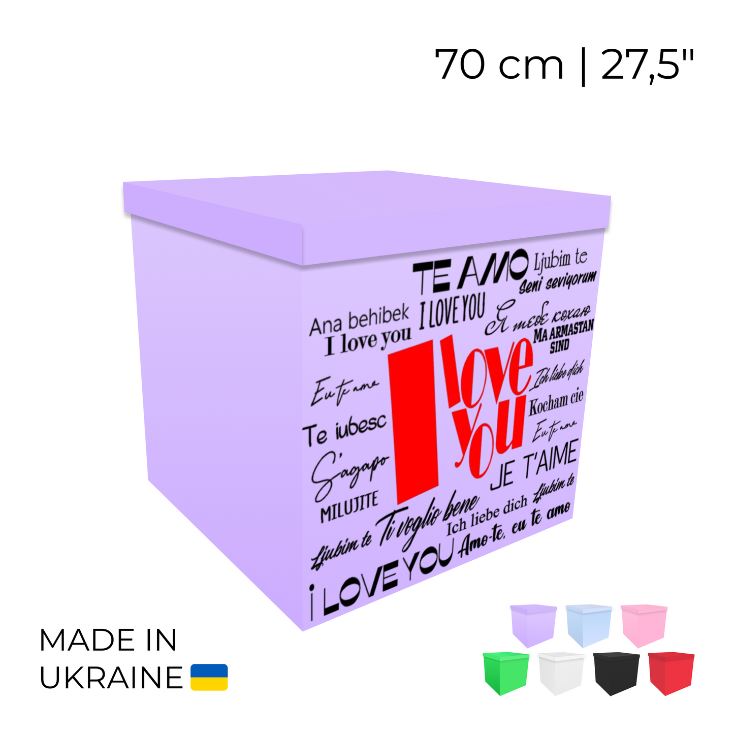 Printed Balloon Box 70 cm | 28" - "I Love You"