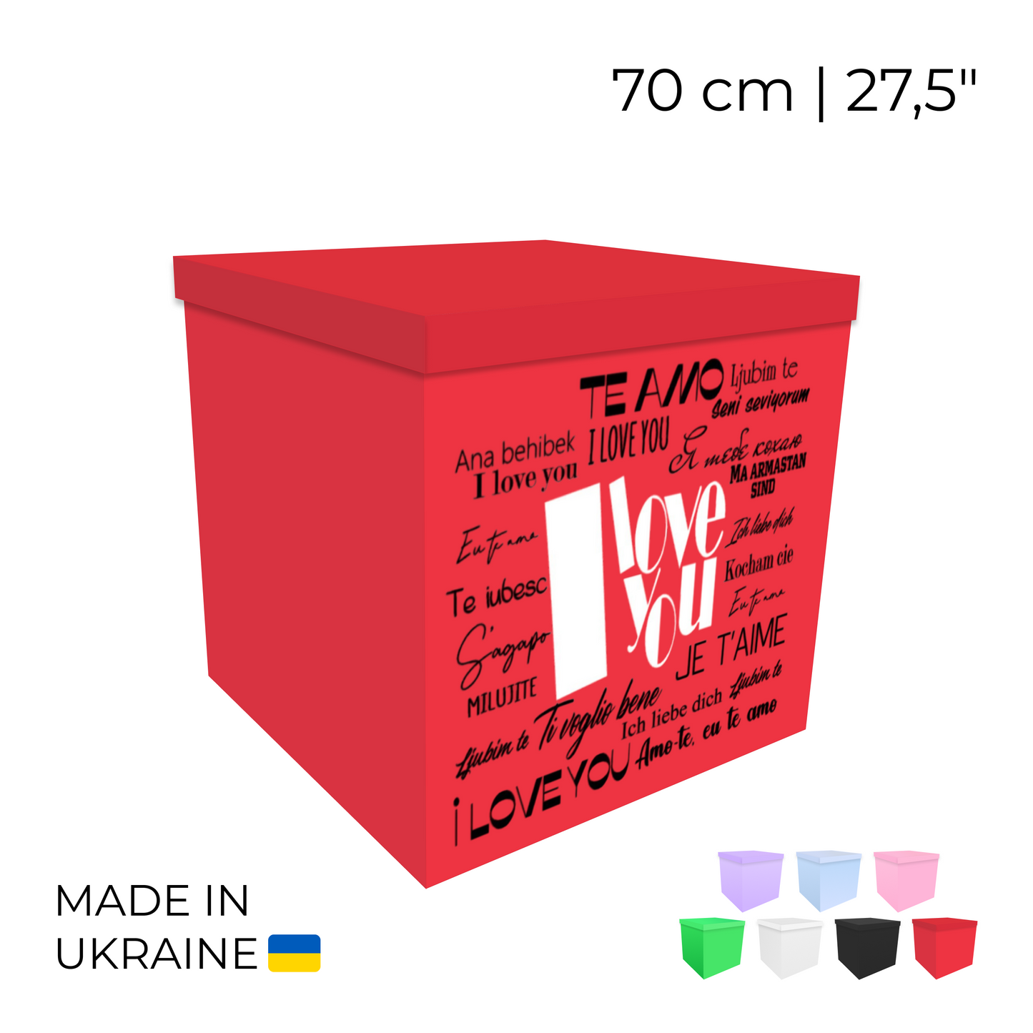 Printed Balloon Box 70 cm | 28" - "I Love You"