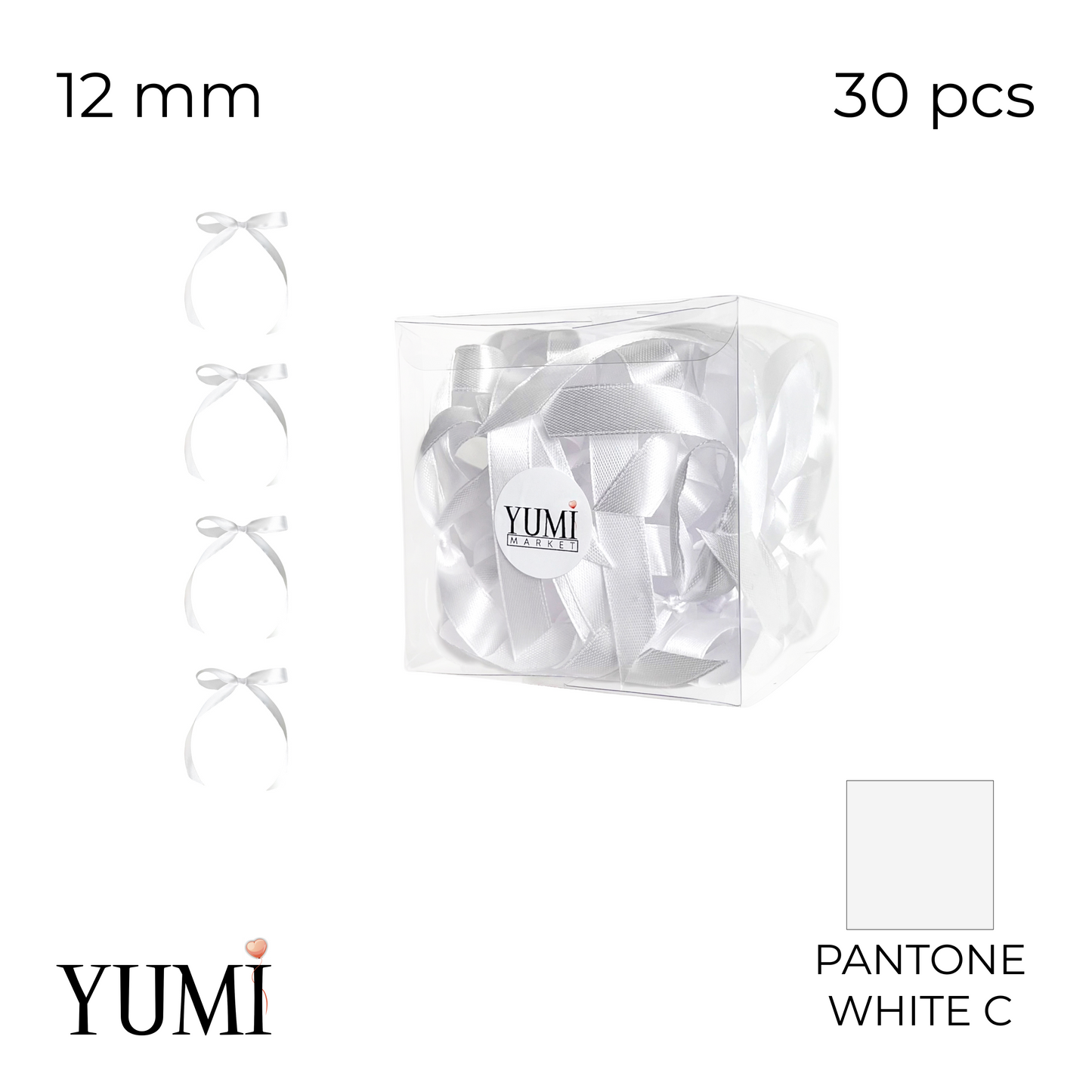 Satin Bow Set 003 White | 12 mm (30 pcs)