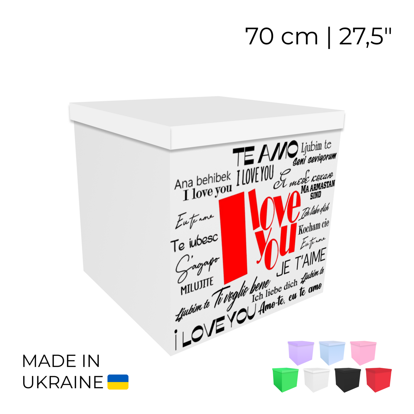 Printed Balloon Box 70 cm | 28" - "I Love You"