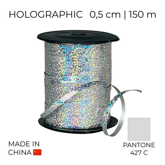 Curling Mylar Ribbon China 008 Holographic Silver | 0,5/150 (1 pc)