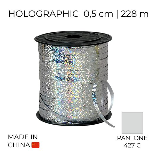 Curling Mylar Ribbon China 012 Holographic Silver | 0,5/228 (1 pc)