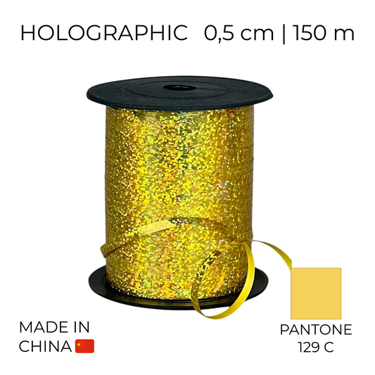 Curling Mylar Ribbon China 013 Holographic Gold | 0,5/150 (1 pc)