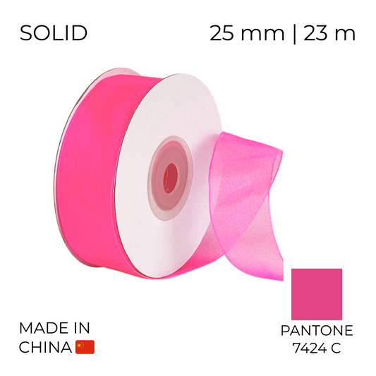 Organza Ribbon 25 mm 01 Bright Pink 23 m (1 pc)