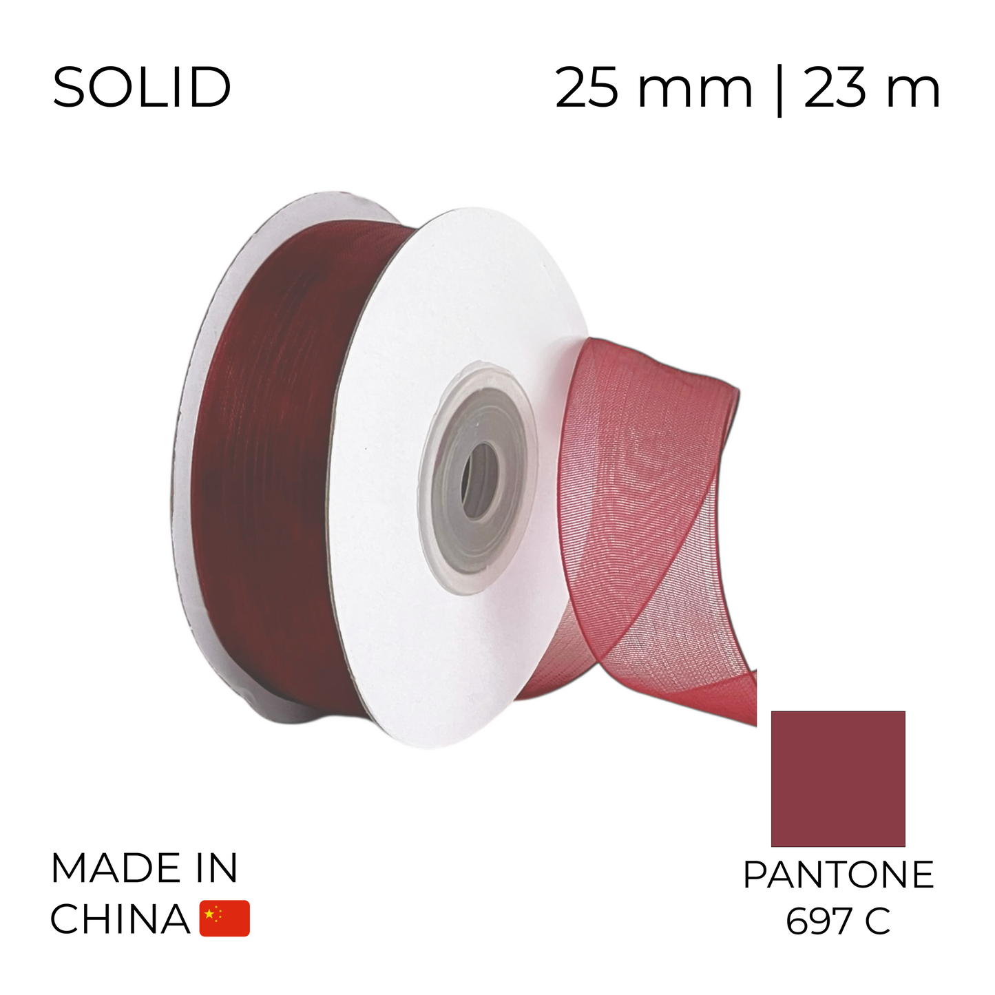 Organza Ribbon 25 mm 05 Burgundy 23 m (1 pc)