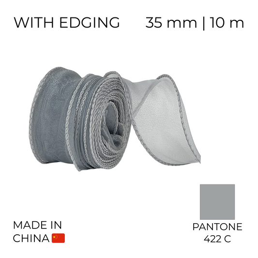 Organza Ribbon 35 mm 08 Silver with Edging 10 m (1 pc)