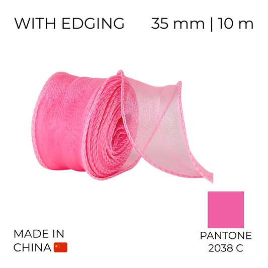 Organza Ribbon 35 mm 12 Pink with Edging 10 m (1 pc)
