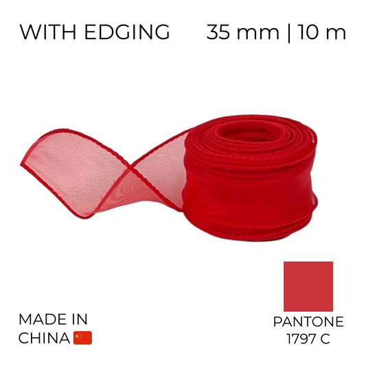 Organza Ribbon 35 mm 14 Red with Edging 10 m (1 pc)