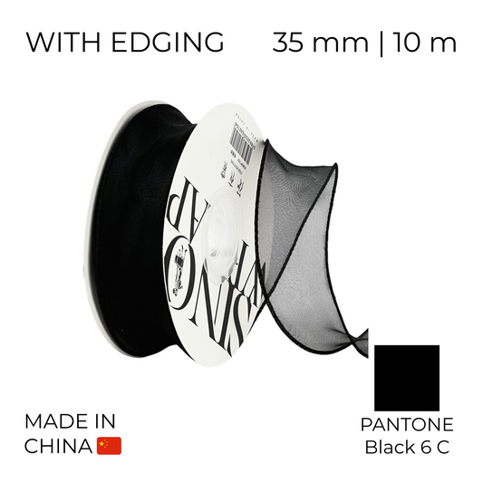 Organza Ribbon 35 mm 16 Black with Edging 10 m (1 pc)