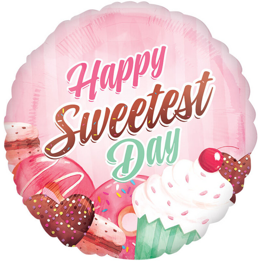 FOIL BALLOON 18" - HAPPY SWEETEST DAY SWEETS ANAGRAM (PKG)