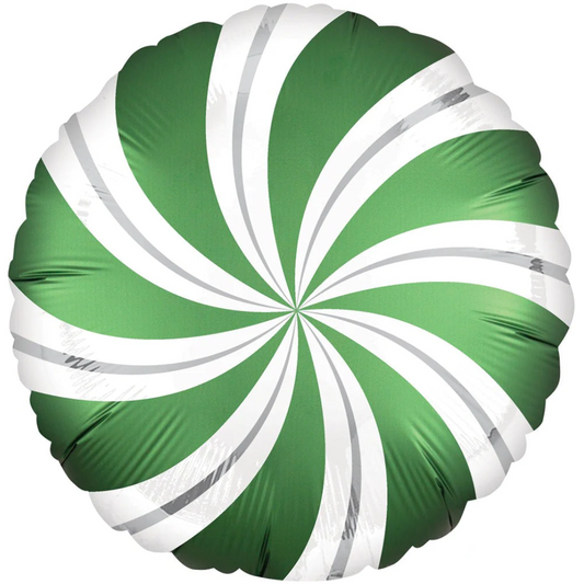 FOIL BALLOON 18" - SATIN EMERALD GREEN CANDY SWIRLS ANAGRAM (PKG)