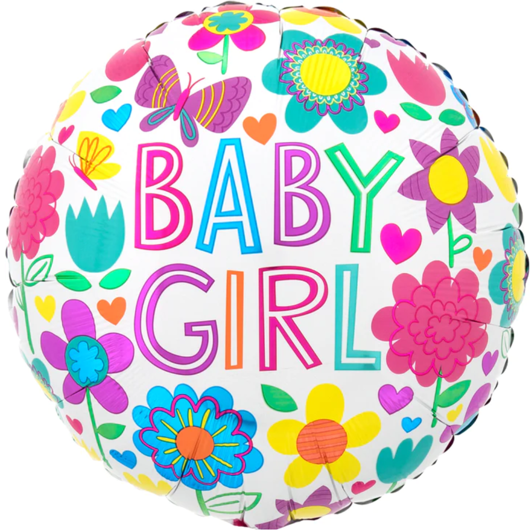 FOIL BALLOON 18" - BABY GIRL FLORAL BUTTERFLY ANAGRAM (PKG)