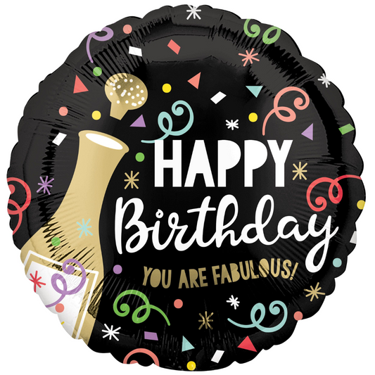 FOIL BALLOON 18" - HB YOU ARE FABULOUS GOLD BUBBLY ANAGRAM (PKG)