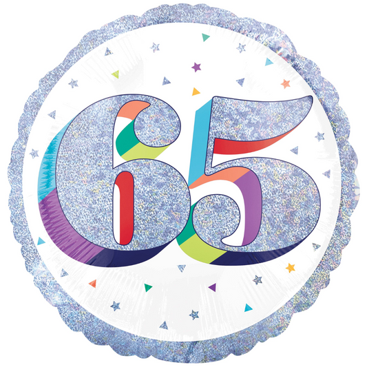 FOIL BALLOON 18" - HB 65 HERE'S TO YOUR BIRTHDAY (HOLO) ANAGRAM (PKG)