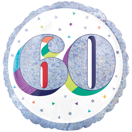 FOIL BALLOON 18" - HB 60 HERE'S TO YOUR BIRTHDAY (HOLO) ANAGRAM (PKG)