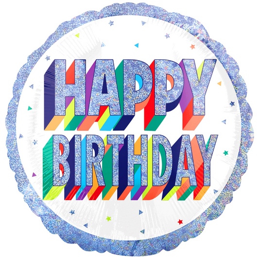 FOIL BALLOON 18" - HB HERE'S TO YOUR BIRTHDAY (HOLO) ANAGRAM (PKG)