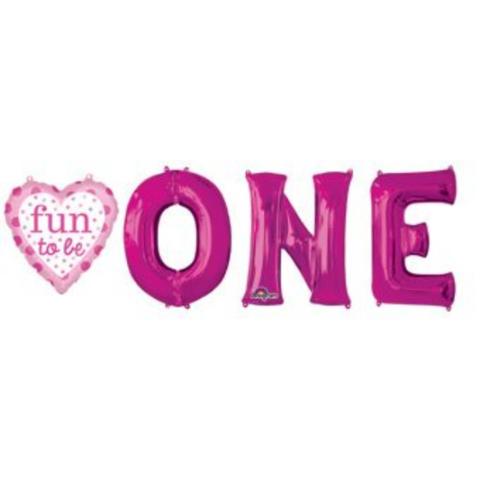 FOIL FIGURE - FUN TO BE O-N-E PINK LETTER BUNCH 33" ANAGRAM (PKG)