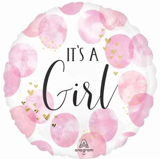 FOIL BALLOON 18" - IT'S A GIRL PINK WATERCOLOR ANAGRAM (PKG)