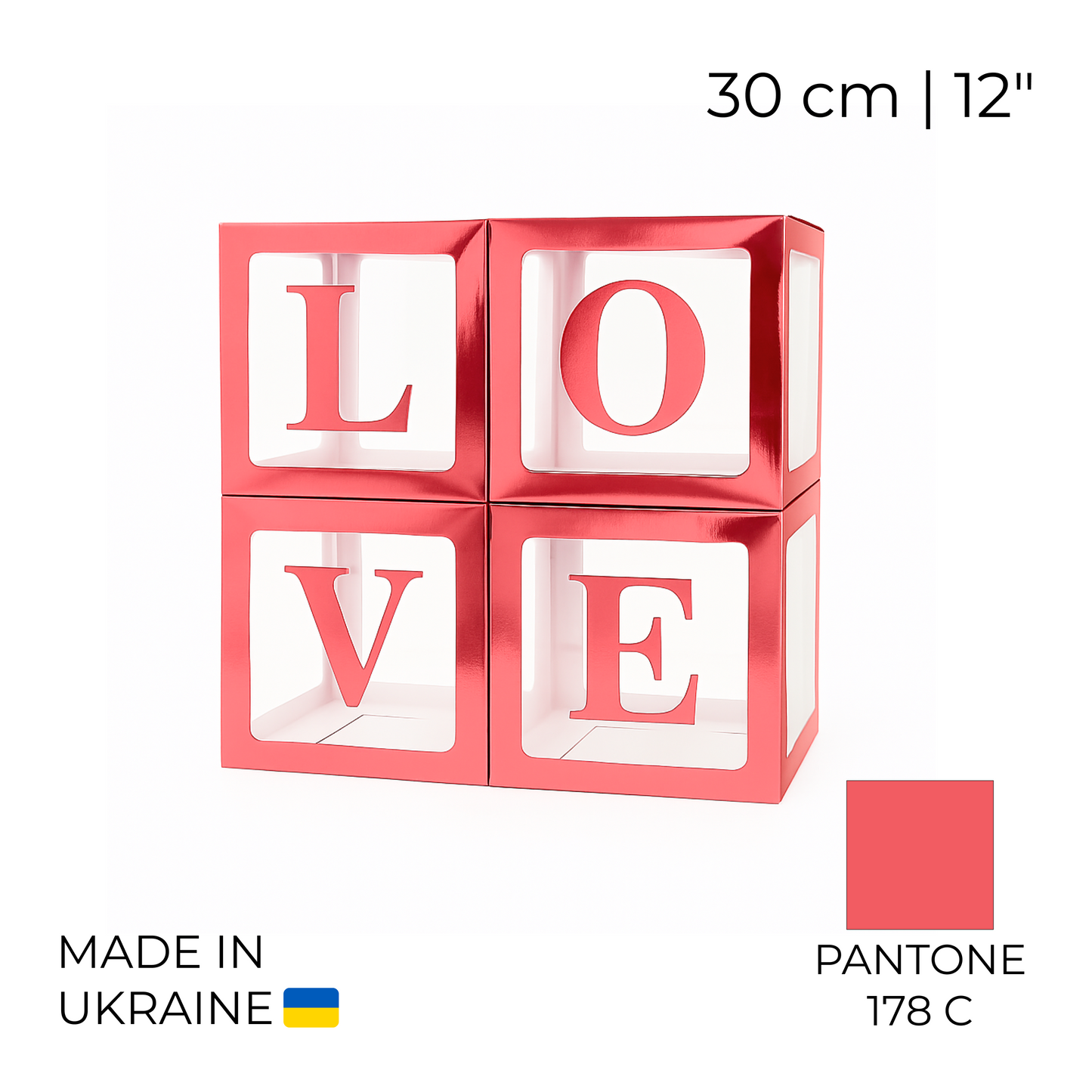 Balloon Box Set 30 cm | 12" - "LOVE" Pink Metallic (1 pc)