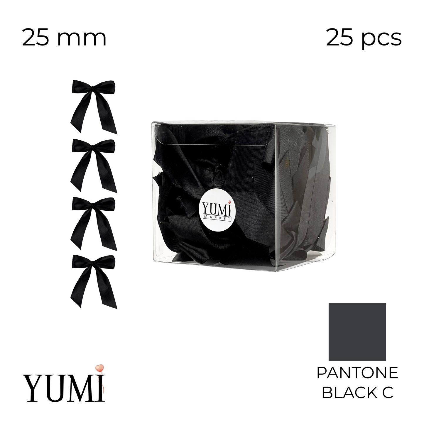 Satin Bow Set 010 Black | 25 mm (25 pcs)