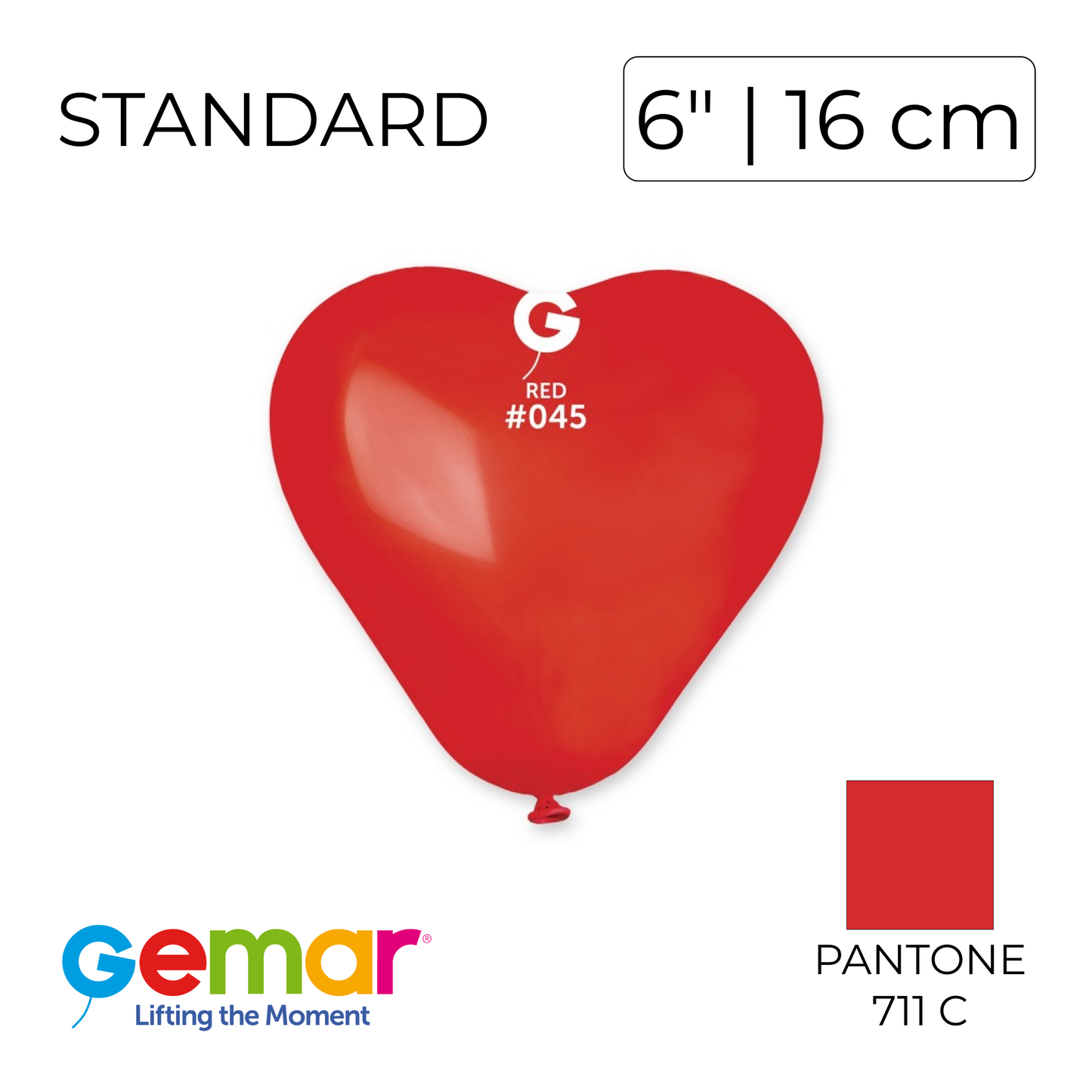 Gemar 6" Heart | Standard 045 Red (100 pcs)