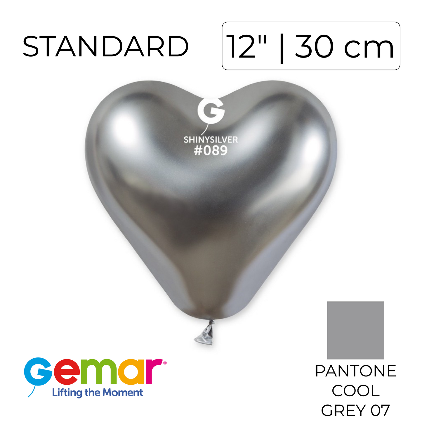Gemar 12" Heart | Shiny 089 Silver (25 pcs)