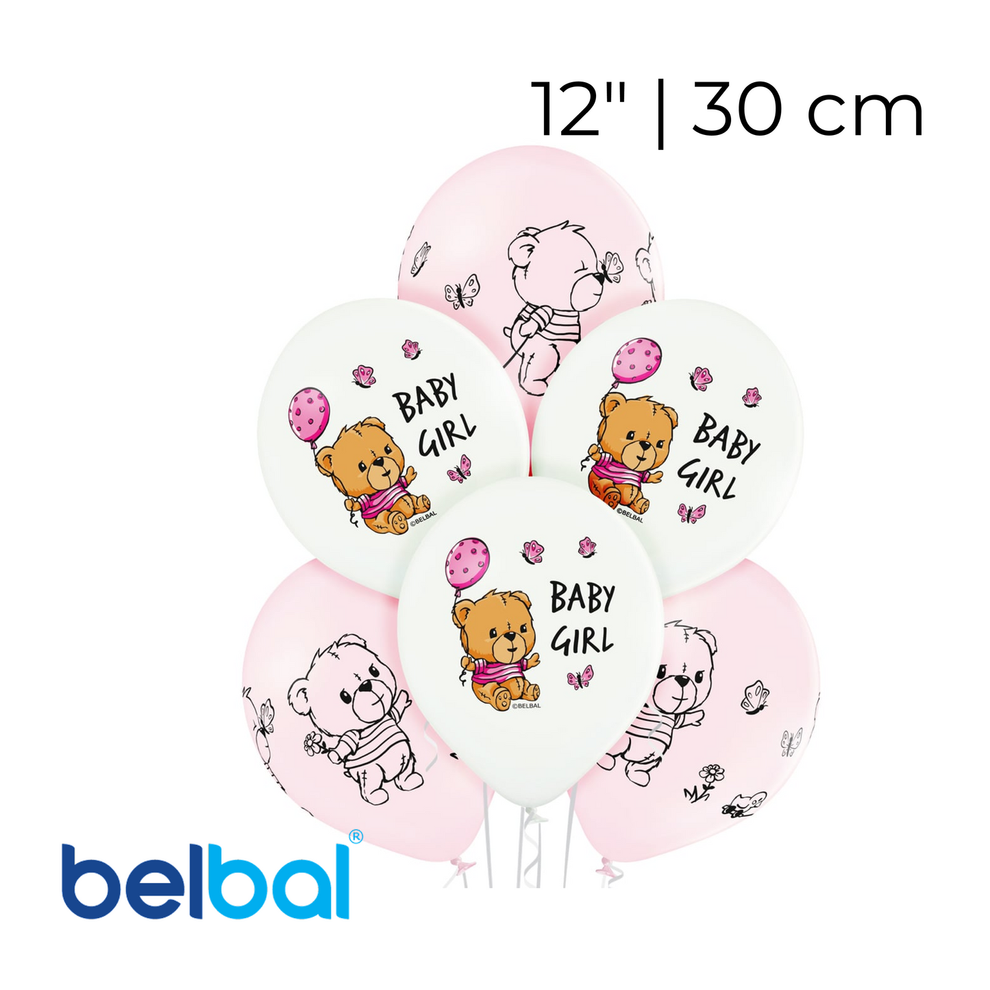 Print 104 Belbal 12” | “Baby Girl - Bear on White and Pink” - Assorted (1 pc)