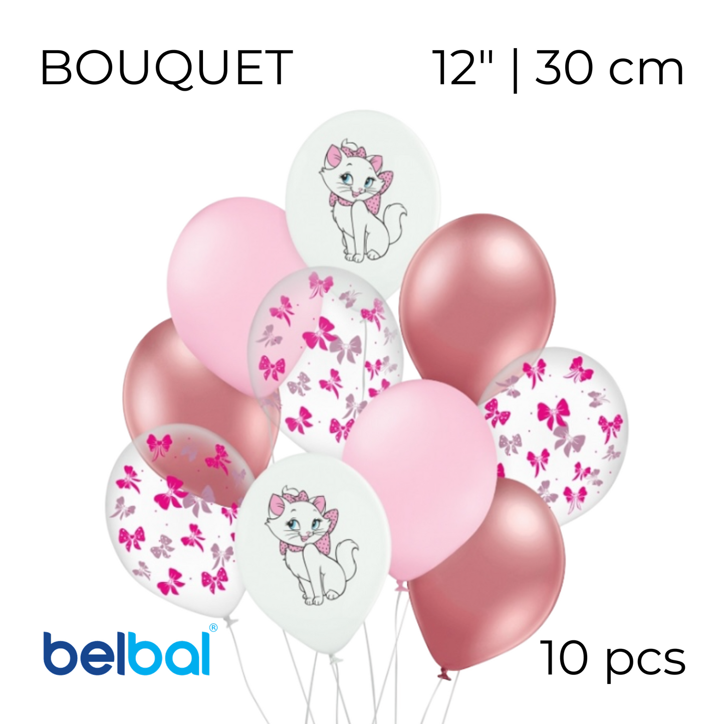 Belbal 12” | “Kitty with a Bow” – 15 Balloon Bouquet (10 pcs)