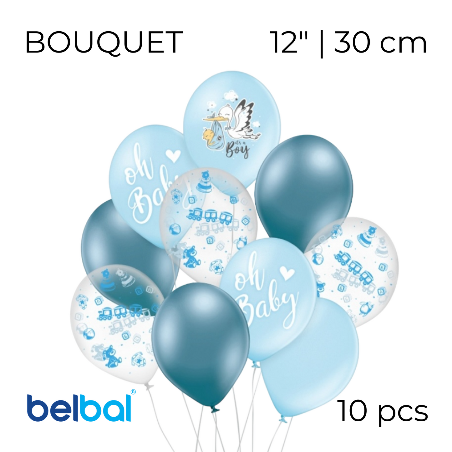 Belbal 12” | “Oh Baby - Stork” – 22 Balloon Bouquet (10 pcs)